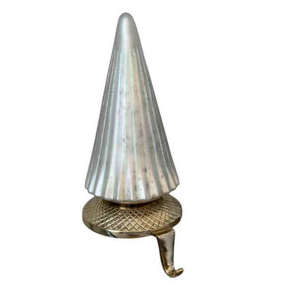 NEIMAN MARCUS Shiny Silver Tree Christmas Stocking Holder Holiday Glam Gold New - Picture 9 of 9